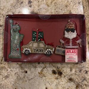 Atlas Festive “Fly by Night “Ornament Trio - Green, Red, Silver